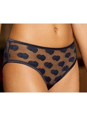 ERES BALLON BULE SATIN TRIMMED POLKA DOT LACE BRIEFS  NAVY SIZE 38/US 6
